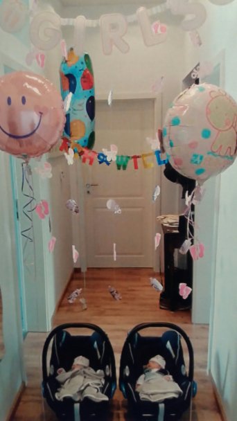 Ankunft der Zwillinge zu Hause