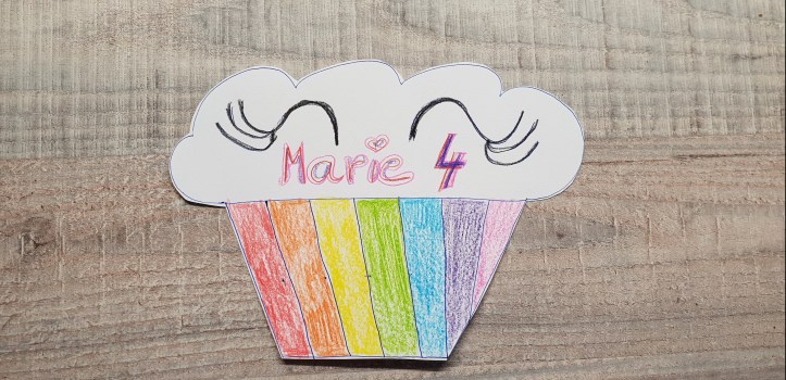 Einladung Einhornparty Regenbogencupcake
